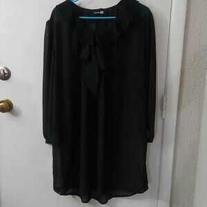 BooHoo Black Bow Sheer Dress  Poet Shirt 12  Classic Coquette Girl Minimalist